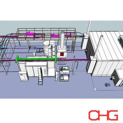 qualità Linea di rivestimento in polvere che combina stazioni di spruzzatura elettrostatica automatica e manuale per il rivestimento di profili in alluminio fabbrica