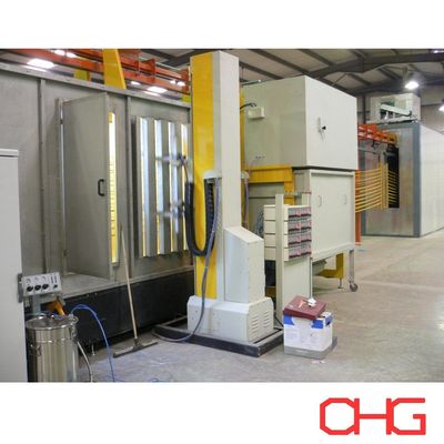 Linea di produzione di rivestimenti in polvere per profili con pistole a spruzzo elettrostatiche
