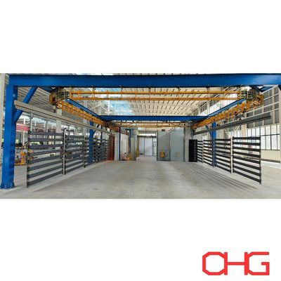 Linea di rivestimento in polvere di scaffali metallici con sistema di trasportatore libero di energia e unità di controllo PLC